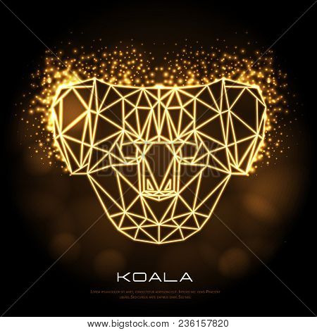 Abstract Polygonal Tirangle Animal Koala Neon Sign. Hipster Animal Illustration.