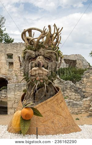 Les Baux, France - June 26, 2017: The Artwork, Titled  Winter Is Four Seasons Three-dimensional Inte
