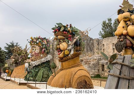 Les Baux, France - June 26, 2017: The Artworks Four Seasons Are Three-dimensional Interpretations Cr