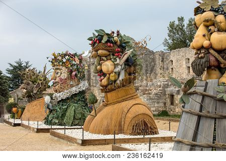 Les Baux, France - June 26, 2017: The Artworks Four Seasons Are Three-dimensional Interpretations Cr