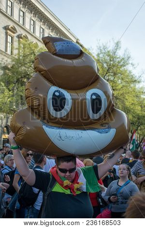 Budapest, Hungary - April 14, 2018: Political Protest Demonstration Against The Recently Elected Gov