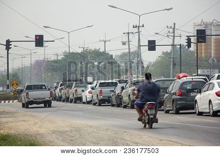 Car And Traffic On Highway Road Near Juction.