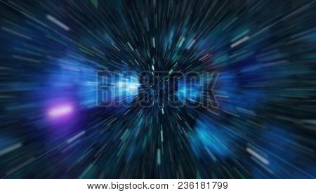 Abstract Of Warp Or Hyperspace Motion In Blue Star Trail.