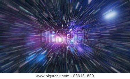 Abstract Of Warp Or Hyperspace Motion In Blue Star Trail.
