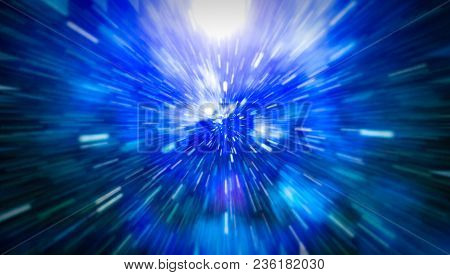 Abstract Of Warp Or Hyperspace Motion In Blue Star Trail.