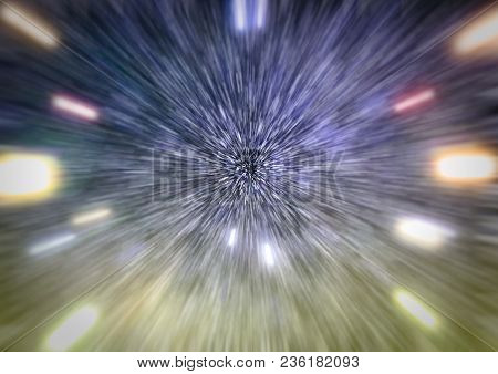 Abstract Of Warp Or Hyperspace Motion In Blue Star Trail.