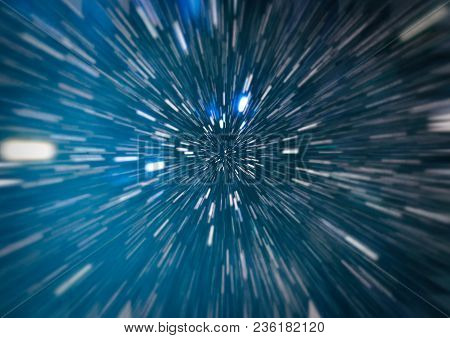 Abstract Of Warp Or Hyperspace Motion In Blue Star Trail.