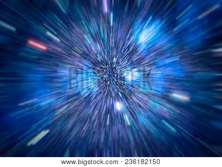 Abstract Of Warp Or Hyperspace Motion In Blue Star Trail.