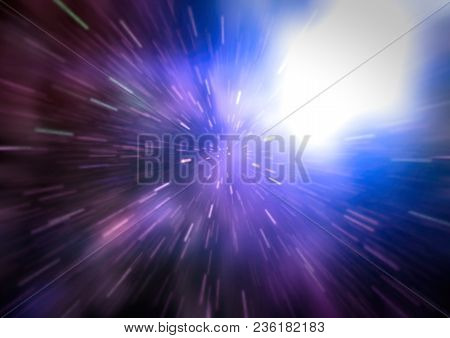 Abstract Of Warp Or Hyperspace Motion In Blue Star Trail.