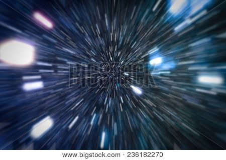 Abstract Of Warp Or Hyperspace Motion In Blue Star Trail.