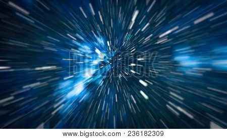 Abstract Of Warp Or Hyperspace Motion In Blue Star Trail.