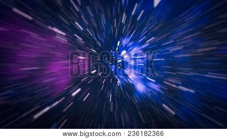 Abstract Of Warp Or Hyperspace Motion In Blue Star Trail.