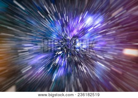 Abstract Of Warp Or Hyperspace Motion In Blue Star Trail.