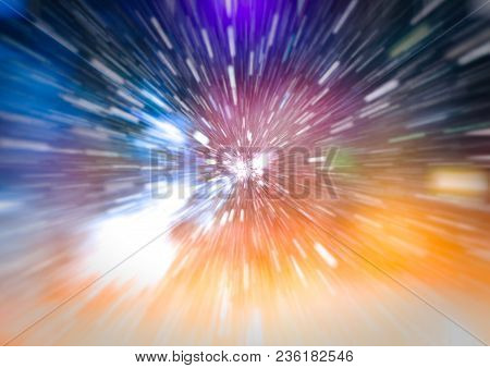Abstract Of Warp Or Hyperspace Motion In Blue Star Trail.