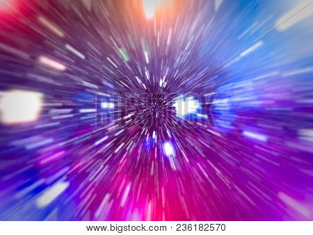 Abstract Of Warp Or Hyperspace Motion In Blue Star Trail.