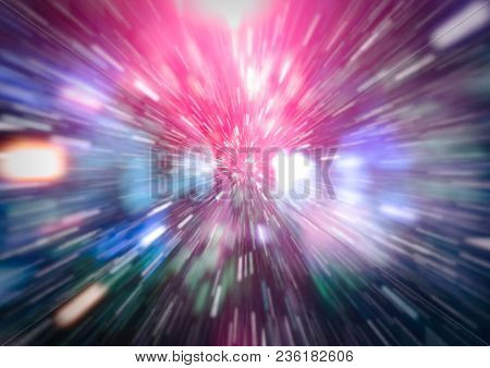 Abstract Of Warp Or Hyperspace Motion In Blue Star Trail.