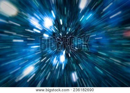 Abstract Of Warp Or Hyperspace Motion In Blue Star Trail.
