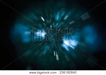 Abstract Of Warp Or Hyperspace Motion In Blue Star Trail.