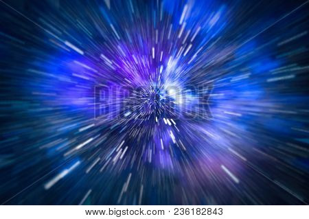 Abstract Of Warp Or Hyperspace Motion In Blue Star Trail.
