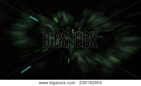 Abstract Of Warp Or Hyperspace Motion In Blue Star Trail.