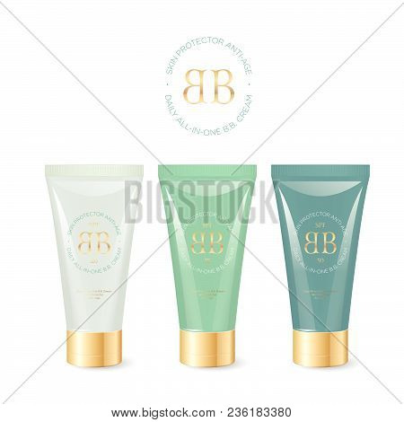 Beauty Balm Logo. Cream Logo. Double B Emblem. Three Tubes Of Cream Mock Up.