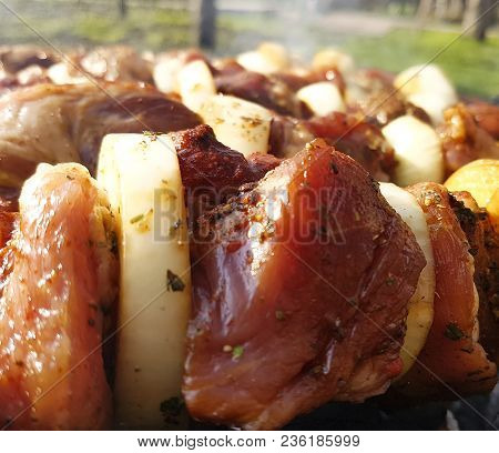 Shish Kebab Is Fried On A Brazier