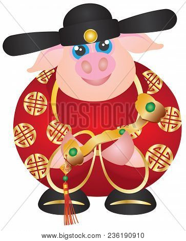 2019 Happy Chinese Lunar New Year Of The Pig Prosperity Money God Holding Ruyi Scepter With Prosperi
