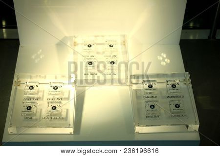 Amsterdam Schiphol Airport, The Netherlands - April 14th 2018:  Loose Diamonds On Display At Gassan 