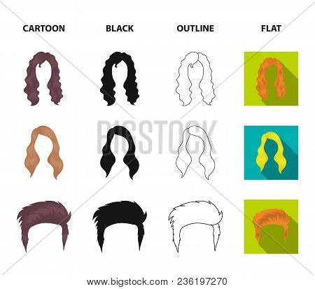 Mustache And Beard, Hairstyles Cartoon, Black, Outline, Flat Icons In Set Collection For Design. Sty