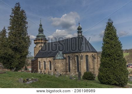 Church In Horni Slavkov Town In Spring Sunny Day