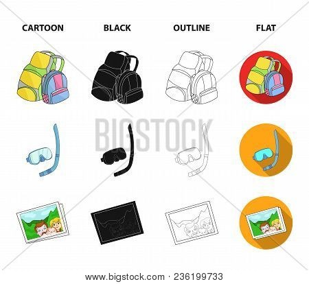 Travel, Vacation, Backpack, Luggage .family Holiday Set Collection Icons In Cartoon, Black, Outline,