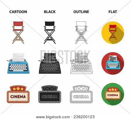 Chair Of The Director, Typewriter, Cinematographic Signboard, Film-man. Films And Cinema Set Collect
