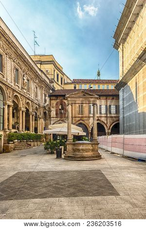 The Scenic Piazza Mercanti (merchants' Square) In Milan, Italy