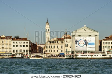 Venice, Italy - November 12, 2016: Canal In Venice Leading To The Saint George Of The Greeks (san Gi