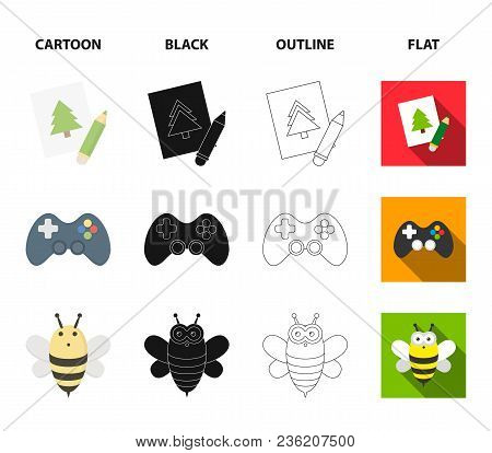 Picture, Dzhostik, Bee, Nipple.toys Set Collection Icons In Cartoon, Black, Outline, Flat Style Vect