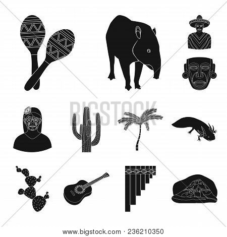 Country Mexico Black Icons In Set Collection For Design. Mexico And Landmark Vector Symbol Stock  Il