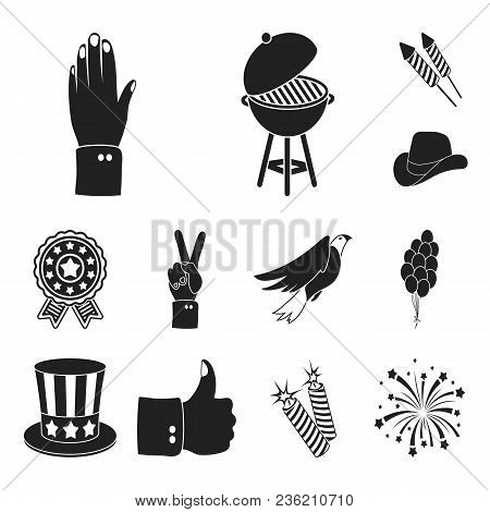 Day Of Patriot, Holiday Black Icons In Set Collection For Design. American Tradition Vector Symbol S