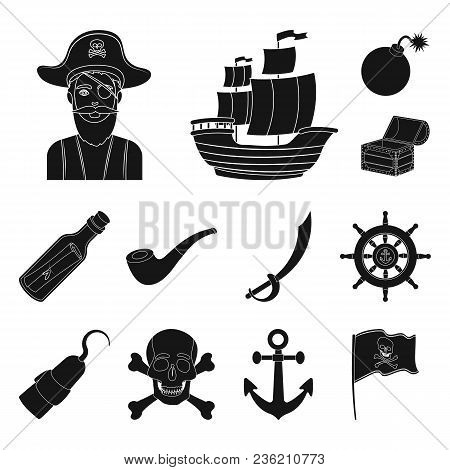 Pirate, Sea Robber Black Icons In Set Collection For Design. Treasures, Attributes Vector Symbol Sto