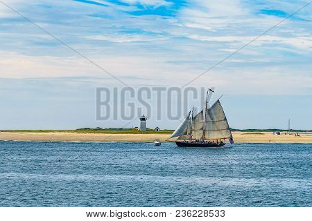Wo-masted Yacht And Beautiful Landscape Of Ocean Beach Cape Cod Massachusetts Us