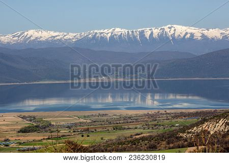 Landscape Of Little Prespa Lake, Municipality Of Devol, Greece.