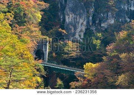Naruko Gorge valley with rail tunnel in Miyagi Tohoku Japan