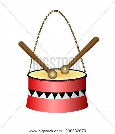 Clip Art Small Red Drum Isolated On White Background. Beautiful Childrens Toy For Comfort And Well-b