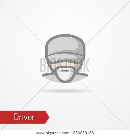 Typical Simplistic Driver Face In Baseball Cap. Truck Driver Or Delivery Guy Head Isolated Icon In F