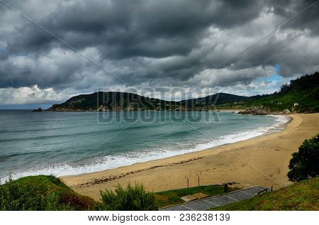 Ocean coast in the north west of Spain, Galicia region, little town of Porto de Espasante, urban beaches detail