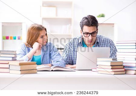 Two students preparing to school exams