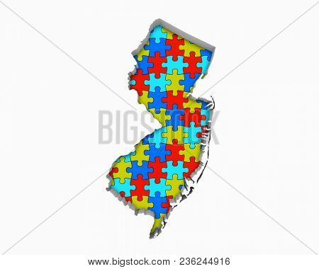 New Jersey NJ Puzzle Pieces Map Working Together 3d Illustration