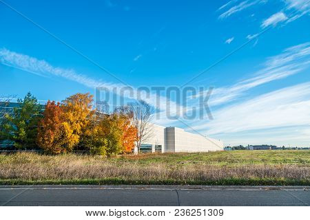 Business Building In Fall Time. Markham, Canada