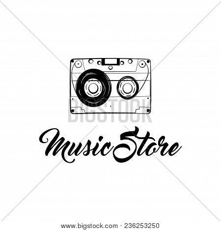 Audio Cassette Icon. Music Store Lofo Label. Retro Music Badge. Vintage Tape. Vector Illustration