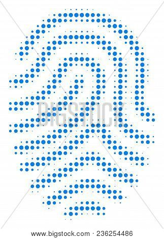 Fingerprint Halftone Vector Pictogram. Illustration Style Is Dotted Iconic Fingerprint Icon Symbol O
