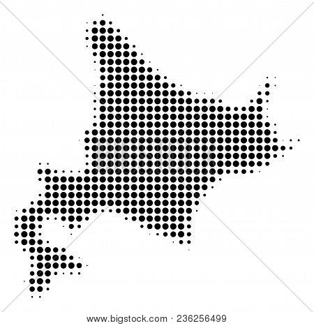 Hokkaido Island Map Halftone Vector Pictogram. Illustration Style Is Dotted Iconic Hokkaido Island M